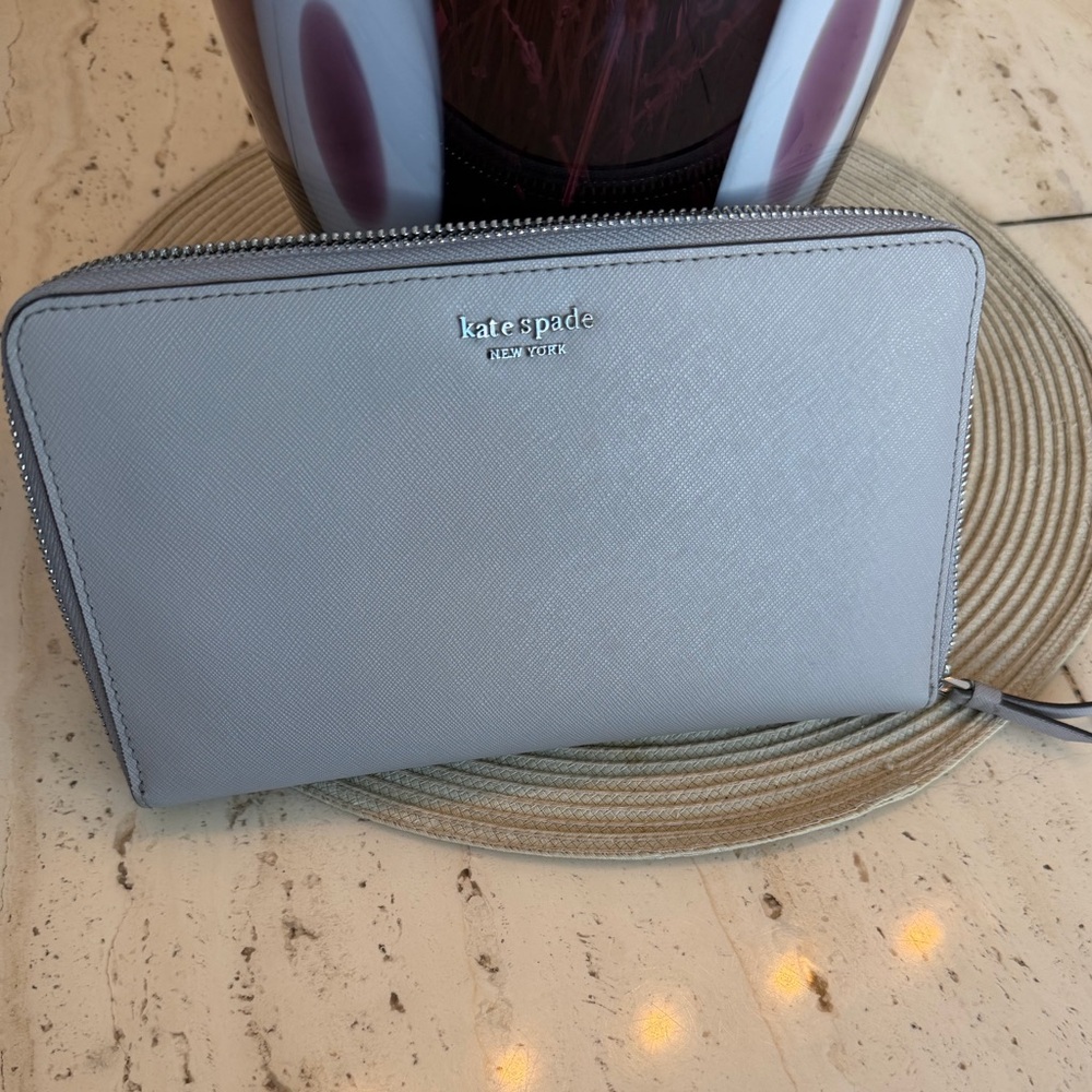 Kate Spade Gray Saffiano Leather Organizer Clutch Wallet